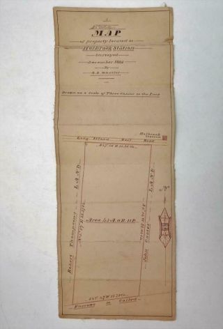 1885 Hand Drawn Survey Map Holbrook Station By R B Wheeler L I Railroad Mccotter