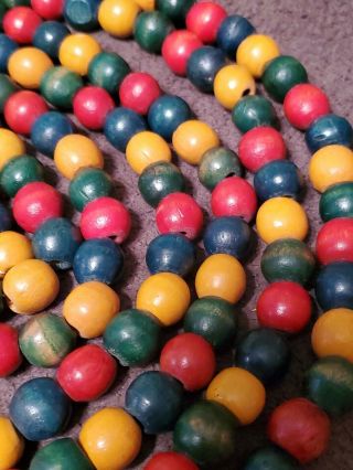 Vintage Multi - Colored Wood / Wooden Bead Christmas Garland 10 Feet 1/2 