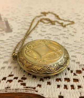 Vintage Gold Tone Brass Designed Large Bold Locket And Monet Chain Lovely