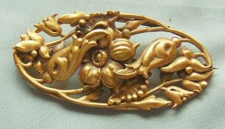 Vintage Art Deco Gilded Gold Metal Flower C Clasp Pin