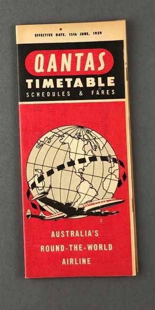 Qantas Airline Timetable June 1959 Route Map Qf Constellation
