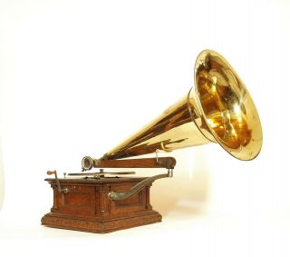 1902 Victor Monarch Special Phonograph w/Original Brass Victor Horn Gorgeous 2