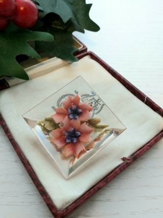Vintage Jewellery - Reverse Carved Lucite Pink & Blue Flower Brooch.