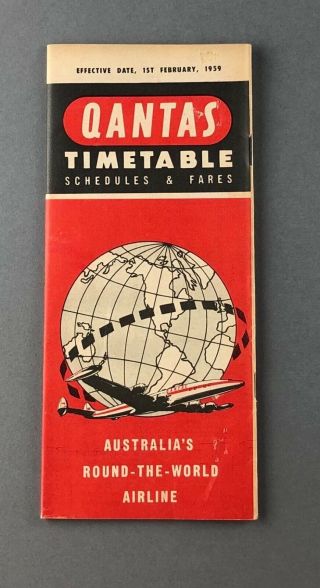 Qantas Airline Timetable February 1959 Route Map Qf Boeing 707
