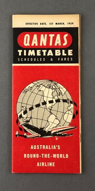 Qantas Airline Timetable March 1959 Route Map Qf Constellation