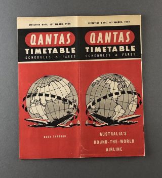 Qantas Airline Timetable March 1958 Route Map Qf Australia