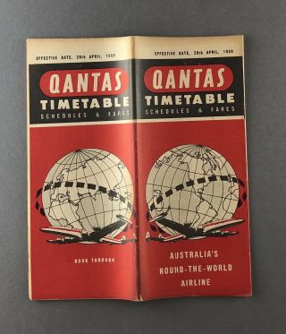 Qantas Airline Timetable April 1959 Route Map Qf Australia