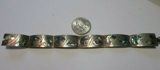 Vintage Taxco Mexico.  925 Sterling Silver Abalone Panel Link Bracelet 7 " - 15.  6g