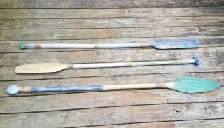 3 Vintage Style Distressed 69 " Decorative Wooden Boat Paddles Oars Hanging Twine