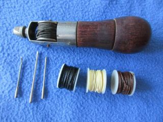 Vintage C.  A.  Myers Sewing Awl Leather Tool " The Awl For All " W/thread/needles