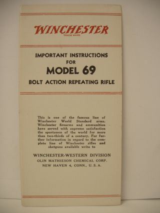 Vintage Winchester Model 69 Bolt Action Repeating Rifle Instructions Booklet