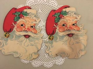 Vintage Christmas Decorations Cardboard Santa Head Die Cut 7” Tape Marks