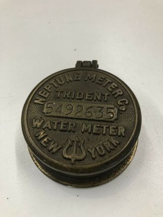 Vintage Brass Neptune Meter Co.  Water Meter Lid - Trident - York