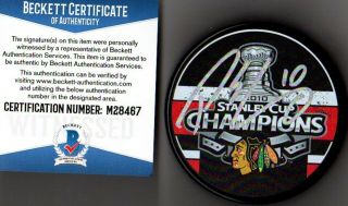 Beckett - Bas Patrick Sharp Autographed - Signed 2010 Stanley Cup Champions Puck 467