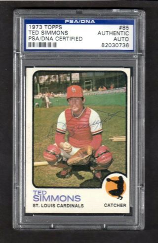 1973 Topps 85 Ted Simmons Cardinals Signed Autograph Card Psa / Dna Authentic