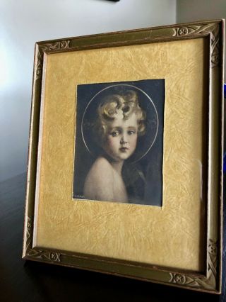 Vintage Framed Christ Child Light Of The World By C.  Chambers Art Deco Christian