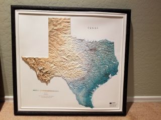 Vintage Framed 3 - D Texas Topographic Relief Map By Hubbard Scientific 27” X 29”