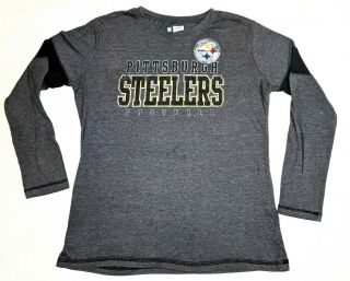 Steelers Nfl Football Womens Long Sleeve V Neck Shirt Sz Large Dark Gray Striped