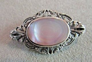 Vintage Sterling Silver Mother Of Pearl Brooch Boma