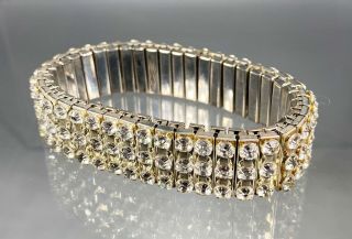 Vintage Unique Champagne Gold Stretchy Band 3 Row Clear Rhinestones Bracelet