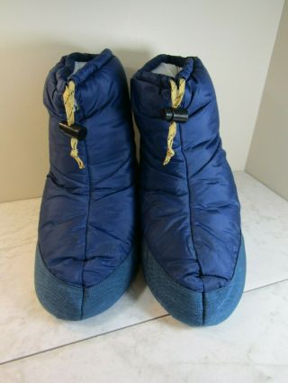 Vintage Parbat Navy Goose Down Mountain Slippers Puffer Shoe Booties Adult M