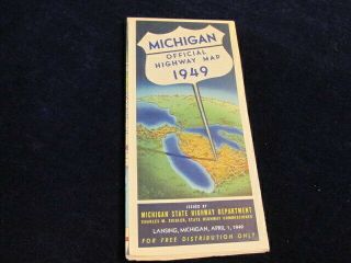 Vintage Official April 1 1949 Michigan Highway State Road Map Near Nos