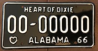 Alabama 1966 Sample License Plate - 00 - 00000