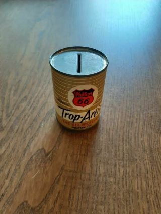 Vintage Phillips 66 Trop - Artic Motor Oil Litho Tin Oil Can Coin Bank 2