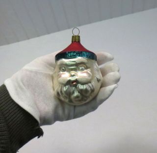 Vintage Stamped Germany Figural Glass Santa Claus Head Christmas Tree Ornament