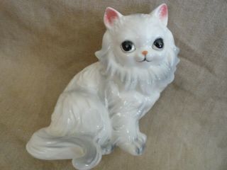 Vintage Lefton? White & Gray Cat Kitten 4 1/2 " Porcelain Figurine