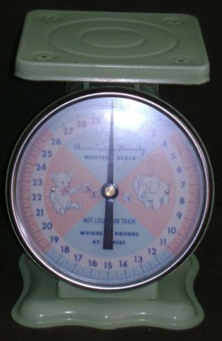 Vintage 1960 ' s American Family Baby Nursery Scale Infant 30lbs Pink,  Blue,  Green 2