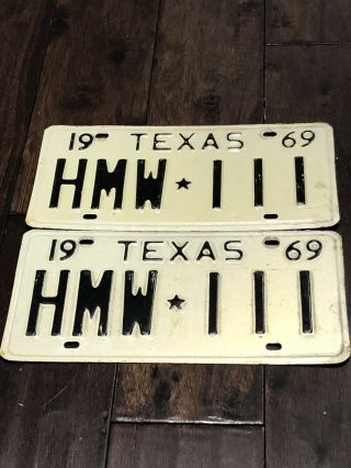 Vintage 1969 Texas Tx.  License Plate Set All Triple 111