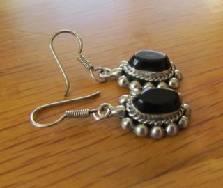 Vintage Mexico Solid Silver Earrings Set With Onyx Stone