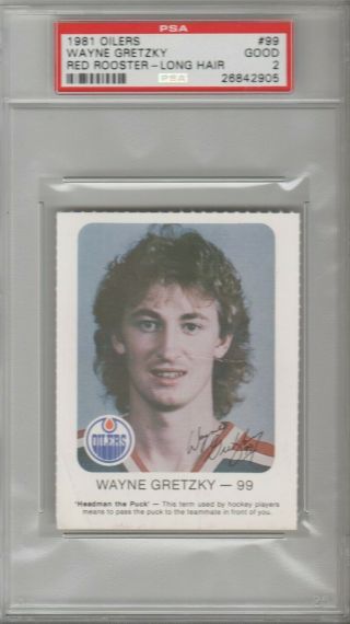 1981 Oilers Red Rooster Hockey 99 Wayne Gretzky Oilers Hof Long Hair Psa 2 Good