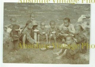 Old Albumen Photo Chinese Children At Chow Hong Kong ? / China Vintage C.  1900