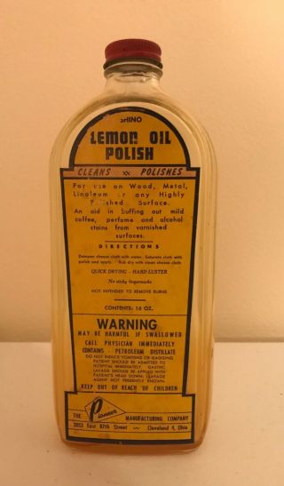 Vintage Lemon Oil Polish Bottle With Label; Pioneer Mfg.  Co.