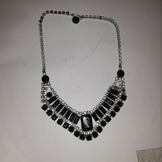 Vintage Clear And Black Rhinestone Necklace Choker