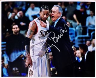 Larry Brown Autographed Signed Basketball 8x10 Photo W/coa With Allen Iverson