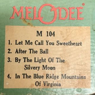 Vintage Piano Roll Melodee M 104 “let Me Call You Sweetheart” & 3 Other Tunes.
