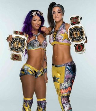 Wrestling 8x10 Color ` Bayley & Sasha Posed Wwe Ladies Champ Belts