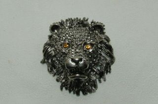 Vintage Silver Tone Topaz Rhinestone Eyes Leo The Lion King Of Jungle Pin Brooch