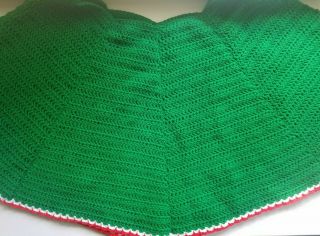Vintage Handmade Crochet Christmas Tree Skirt Green With Red And White