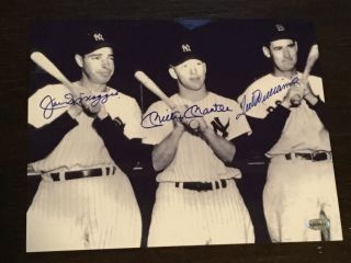 Mickey Mantle / Ted Williams / Joe Dimaggio Signed 8x10 Photo.  Certified