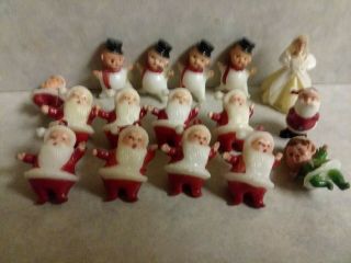 Vintage Christmas Cake/Cupcake Toppers Santa ' s & Snowmen 2