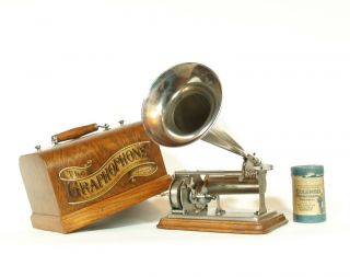 1899 Columbia Q Cylinder Phonograph W/nickel Horn & Plays Great