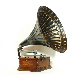 1906 Columbia Bh Disc Phonograph W/original Embossed Horn & Stunning