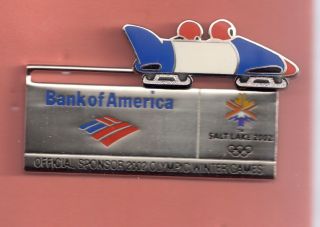 2002 Bank Of America Salt Lake City Olympic Pin Bobsled Large Sliding