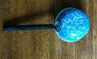 Vintage Blue And White Swirl Enamelware Ladle Dipper