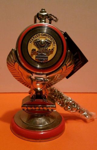 Franklin Harley Davidson Pocket Watch & Eagle Stand Panhead Or Paperweight