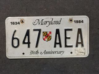 1984 Maryland License Plate 647 Aea